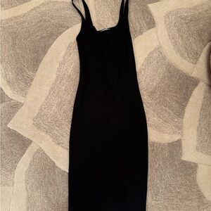 Zara Black Square Neck Fitted Midi Dress